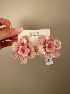 piper.k Hand-Painted Pink Flower Statement Earrings